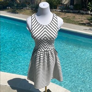 Anthropologie | Mauve Striped Black and White Sleeveless Dress with pockets